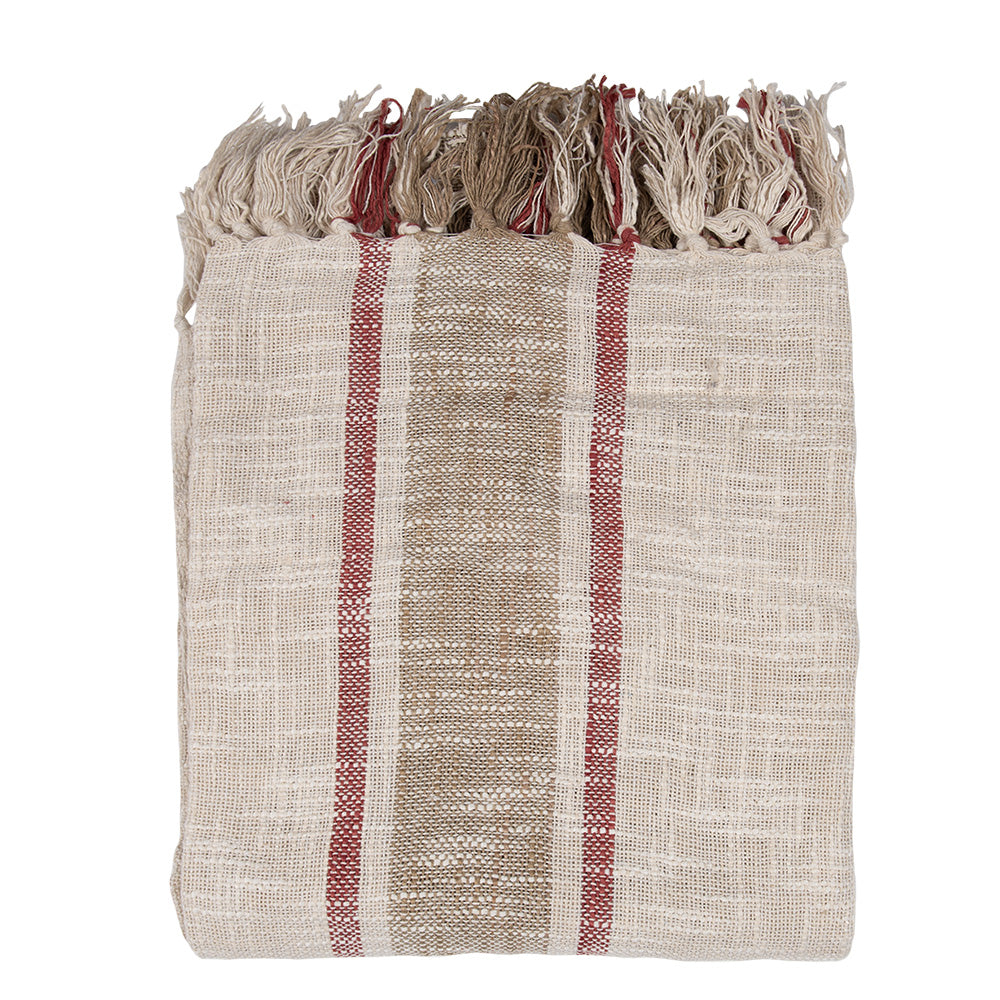 Clayre & Eef Plaid  125x150 cm Beige Bruin Katoen Strepen Deken