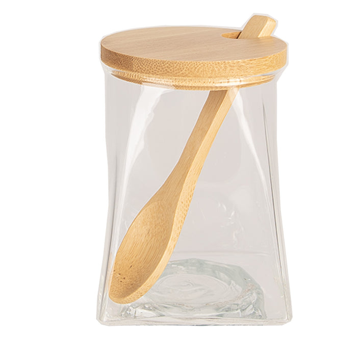 Clayre & Eef Voorraadpot Set van 3  7x7x10 cm Transparant Glas Hout