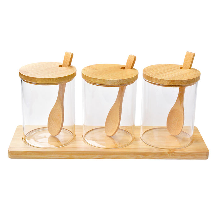 Clayre & Eef Voorraadpot Set van 3  Ø 8x10 cm Transparant Glas Hout