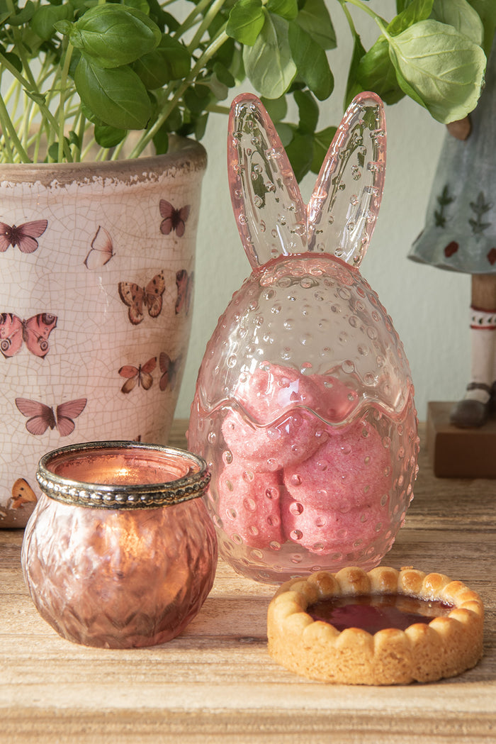 Clayre & Eef Glazen potje Ei  Ø 8x17 cm Roze Glas Ovaal Potje met