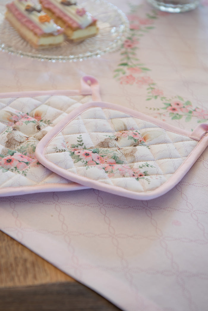 Clayre & Eef Placemats Set van 6  48x33 cm Roze Katoen Konijn
