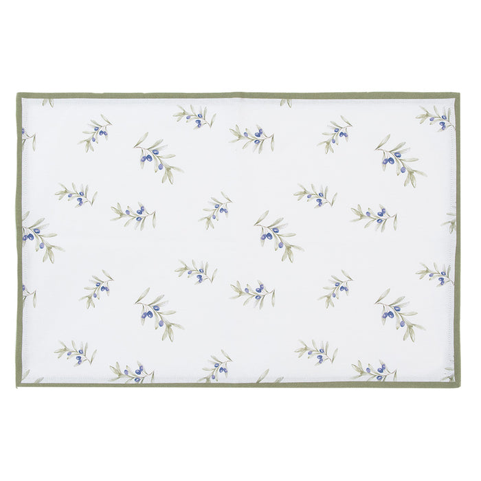 Clayre & Eef Placemats Set van 6 48x33 cm Wit Katoen Olijven