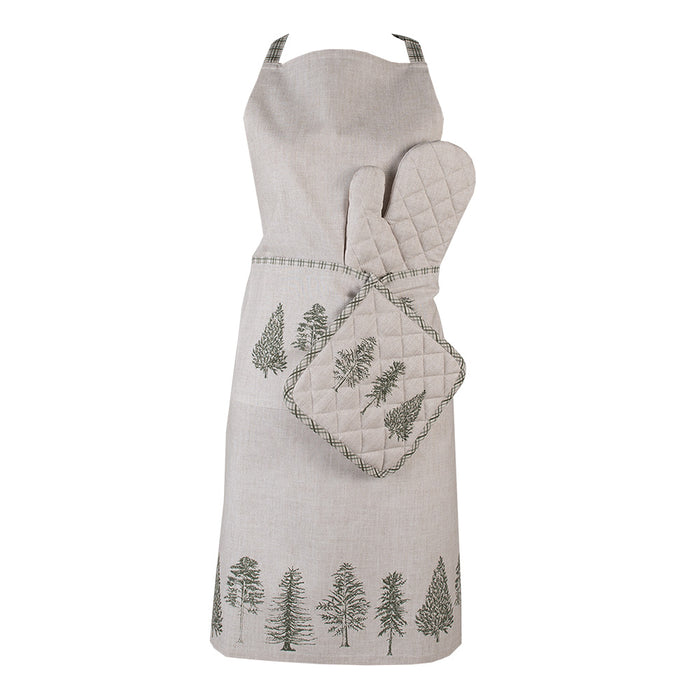 Clayre & Eef Pannenlap 20x20 cm Beige Groen Katoen Dennenbomen