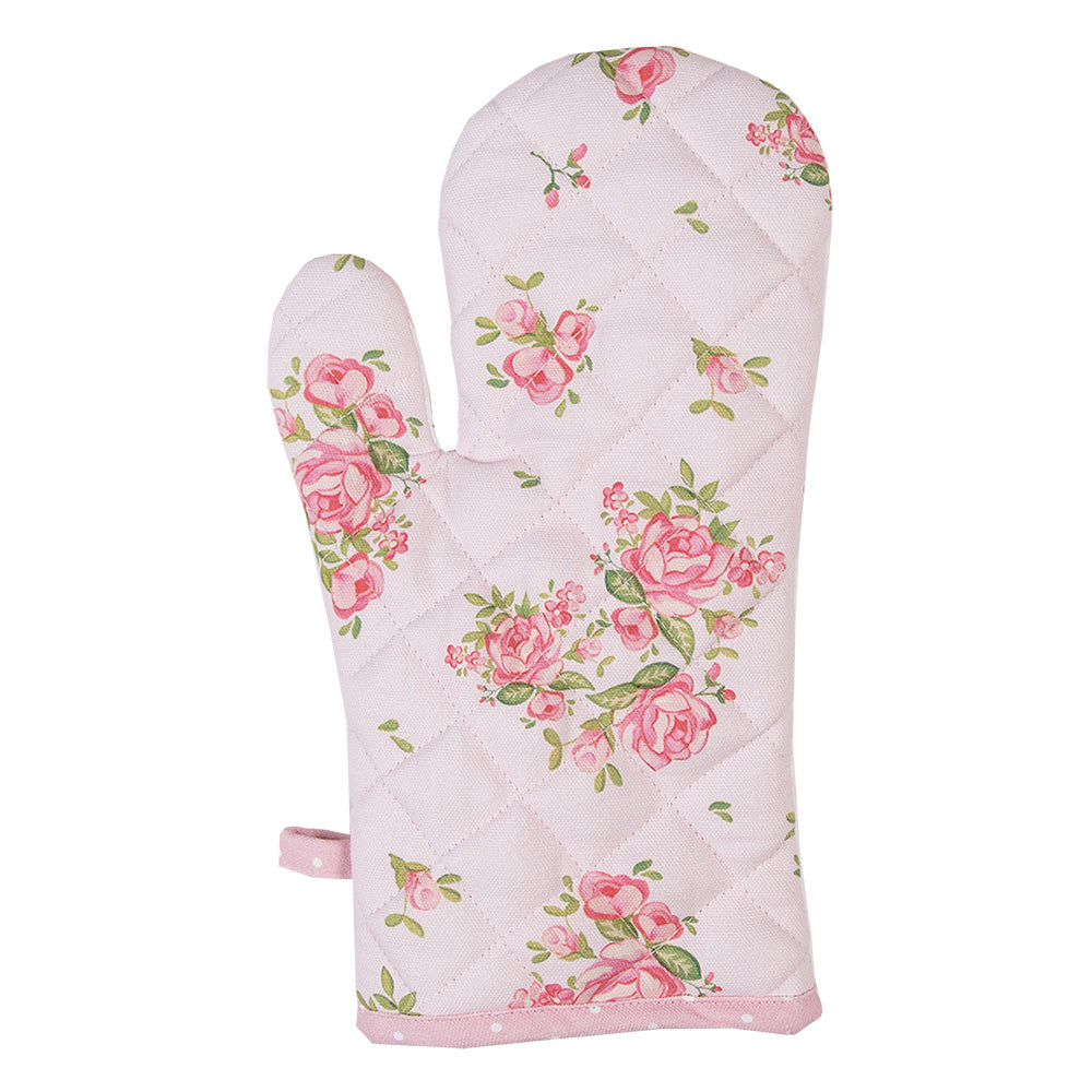Clayre & Eef Ovenwant  18x30 cm Roze Katoen Rozen Ovenhandschoen