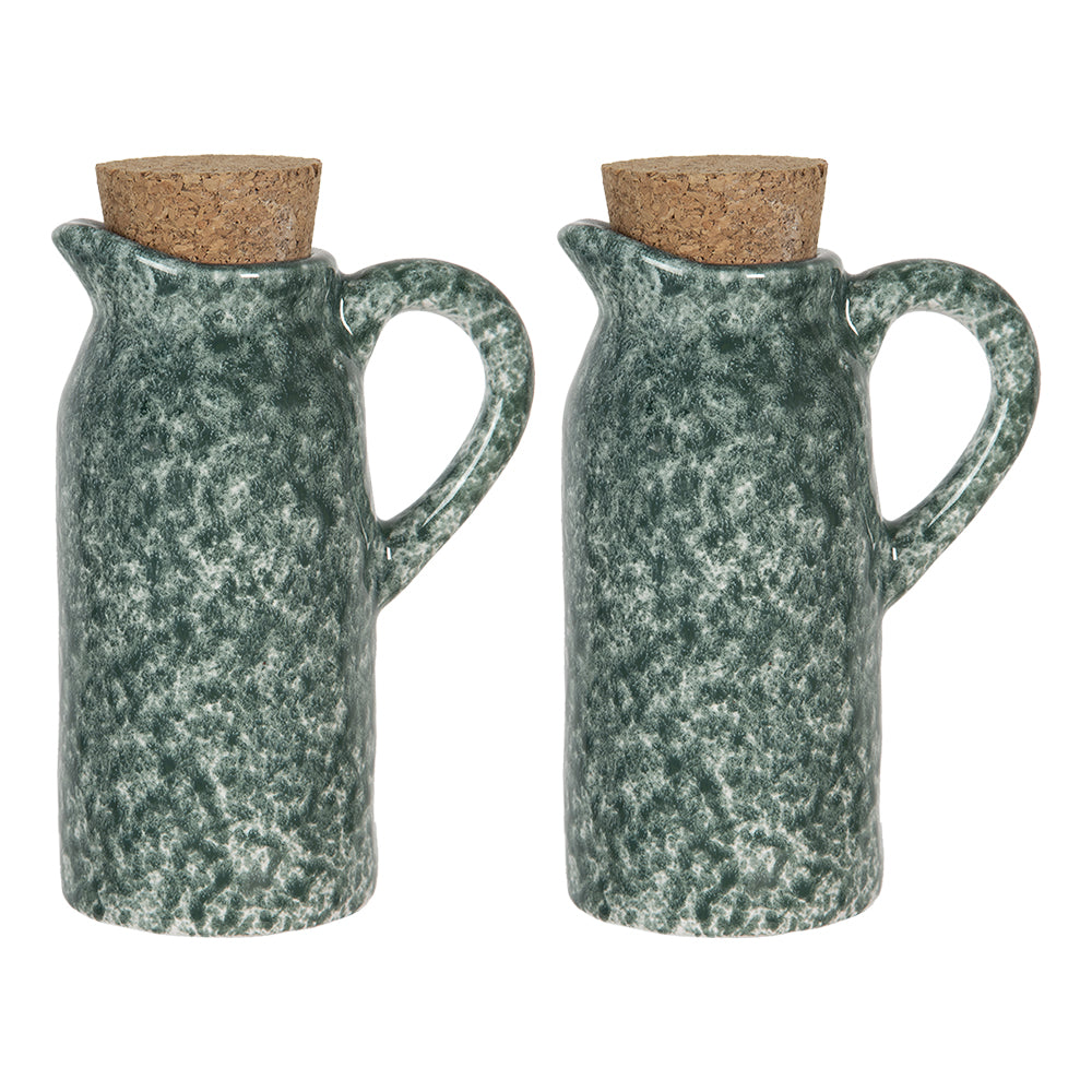 Clayre & Eef Olie en Azijnstel set van 2  8x6x14 cm Groen Keramiek