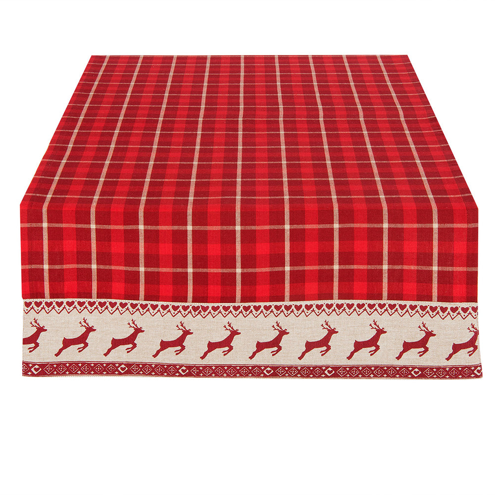 Clayre & Eef Tafelloper 50x140 cm Rood Beige Katoen Hert en Kerst