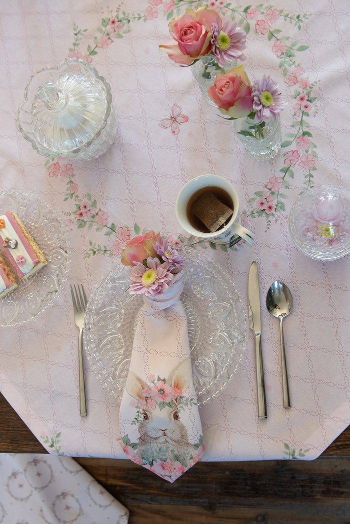 Clayre & Eef Tafelloper  50x140 cm Roze Katoen Konijn Tafelkleed