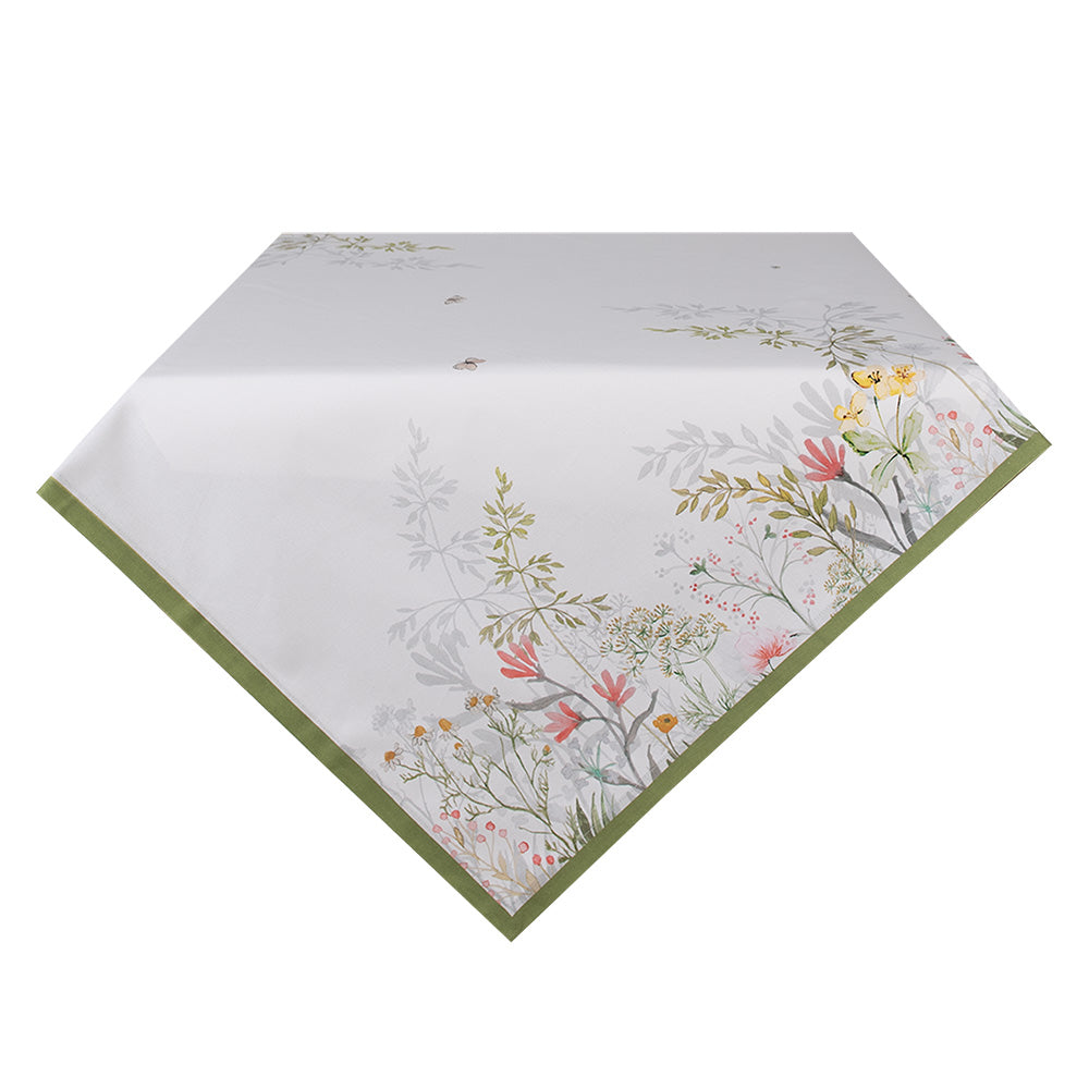 Clayre & Eef Tafelkleed 100x100 cm Wit Katoen Bloemen