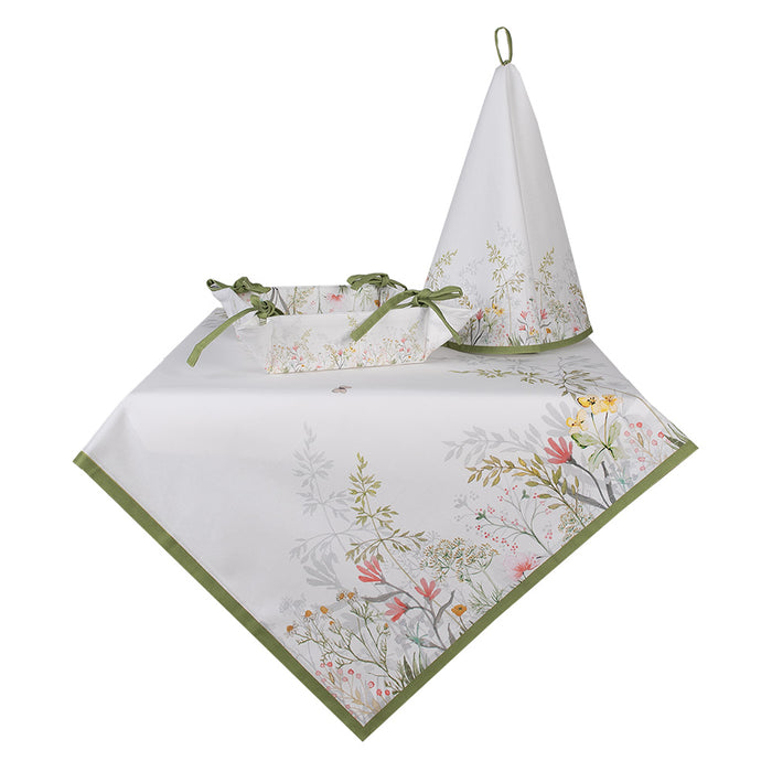 Clayre & Eef Tafelkleed 100x100 cm Wit Katoen Bloemen