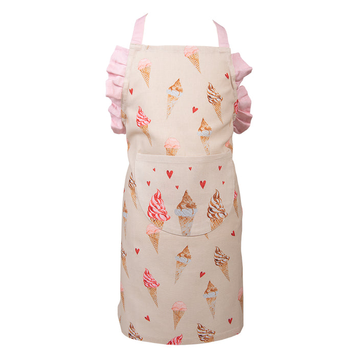 Clayre & Eef Keukenschort Kinderen  48x56 cm Beige Roze Katoen Ijsjes