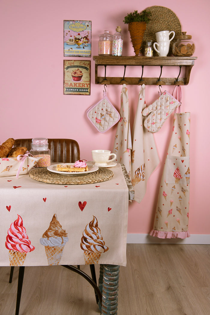 Clayre & Eef Keukenschort Kinderen  48x56 cm Beige Roze Katoen Ijsjes