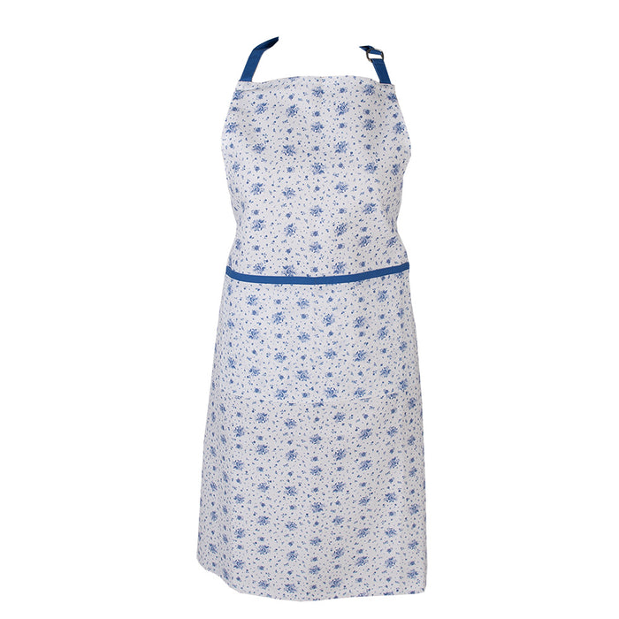 Clayre & Eef Keukenschort 70x85 cm Wit Blauw Katoen Roosjes
