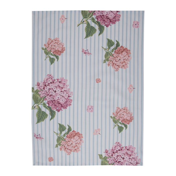 Clayre & Eef Theedoek 50x70 cm Blauw Roze Katoen Hortensia