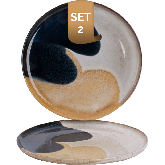 Palmer Bord Aquarel 28 cm Blauw Beige Stoneware 2 stuks