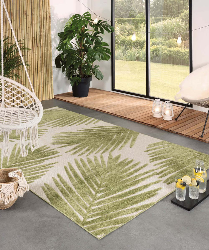 Boho&me Buitenkleed palmbladeren - Verano beige|groen - 200x300 cm