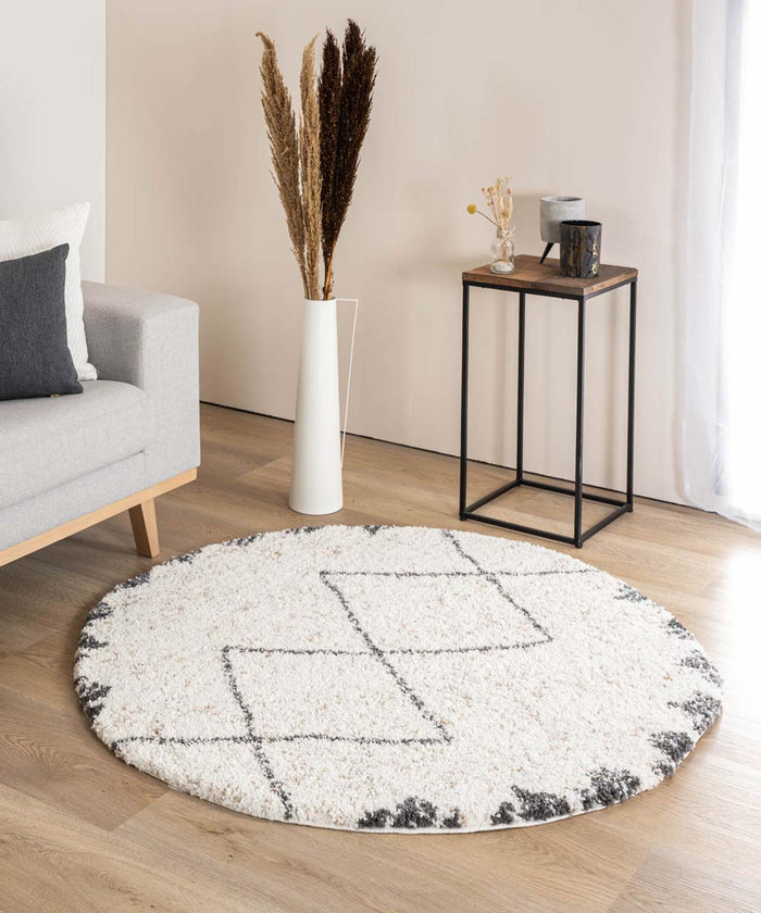 Boho&me Rond hoogpolig vloerkleed berber Artisan - wit|grijs - 200 cm