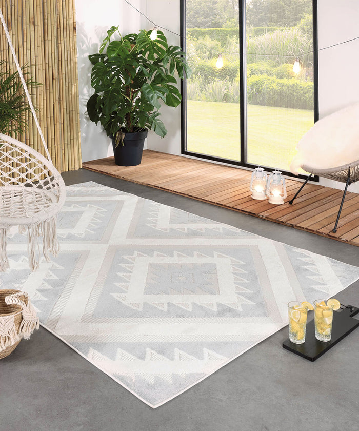 Boho&me Buitenkleed geometrisch - Verano grijs|wit - 80x150 cm