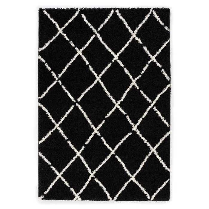 Boho&me Hoogpolig vloerkleed ruiten Artisan - zwart|wit - 240x340 cm