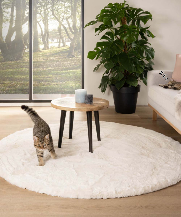 Tapeso Rond hoogpolig vloerkleed - Comfy plus - wit - 80 cm
