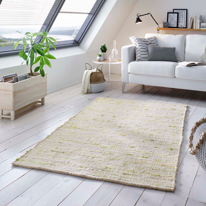 Tapeso Wollen loper handweef Oslo - crème|groen - 70x240 cm