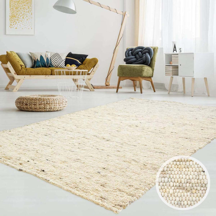 Tapeso Wollen vloerkleed handweef Ylva - beige - 130x190 cm