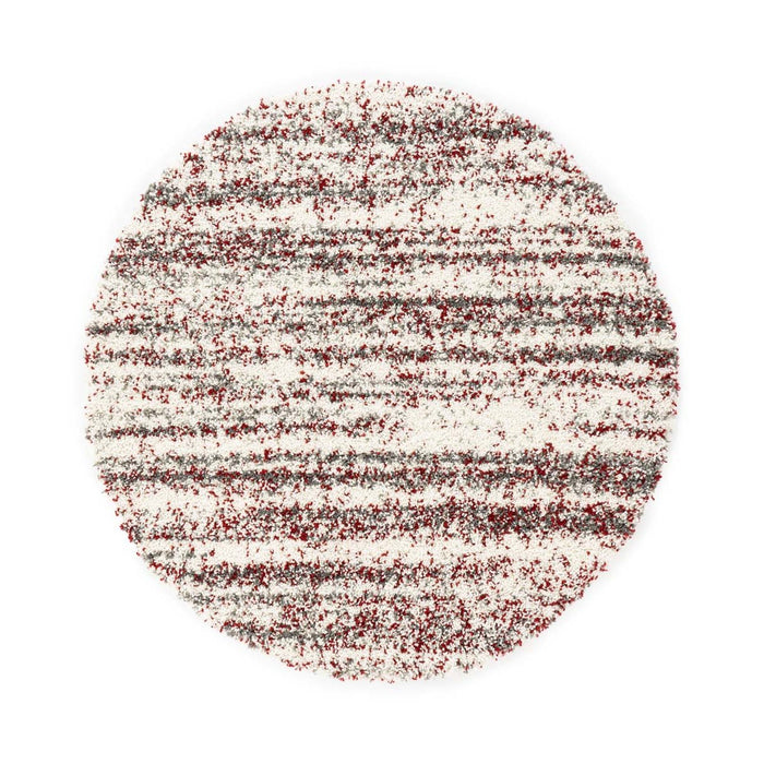 Boho&me Rond hoogpolig vloerkleed strepen Artisan - grijs|rood - 120