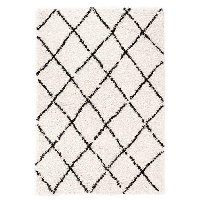 Boho&me Hoogpolige loper ruiten Habitat - wit|zwart - 80x200 cm