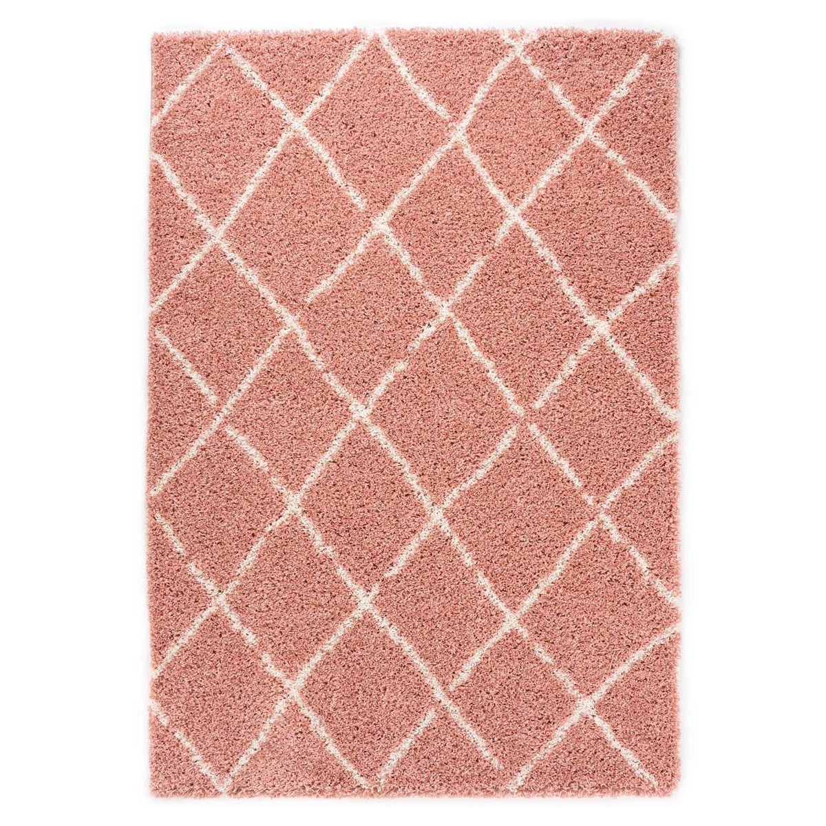 Boho&me Hoogpolig vloerkleed ruiten Habitat - roze|wit - 120x170 cm