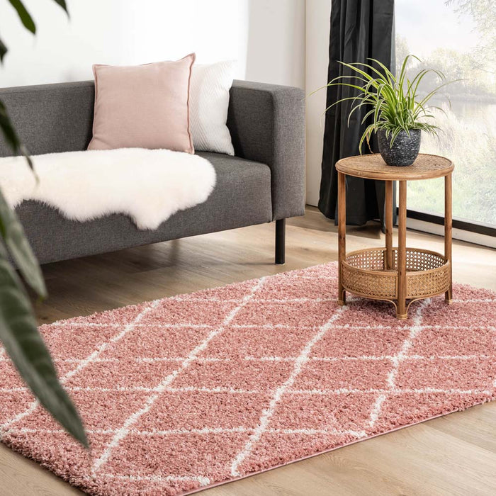 Boho&me Hoogpolig vloerkleed ruiten Habitat - roze|wit - 120x170 cm
