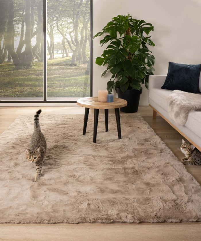 Tapeso Zacht hoogpolig vloerkleed - Comfy plus - taupe - 230x330 cm