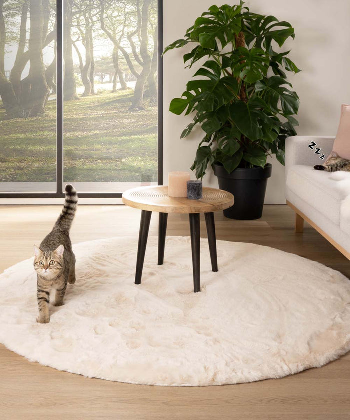 Tapeso Rond hoogpolig vloerkleed - Comfy plus - crème - 230 cm