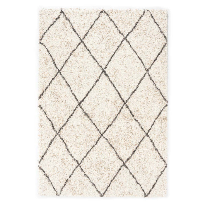 Boho&me Hoogpolig vloerkleed geruit Artisan - wit|grijs - 80x150 cm