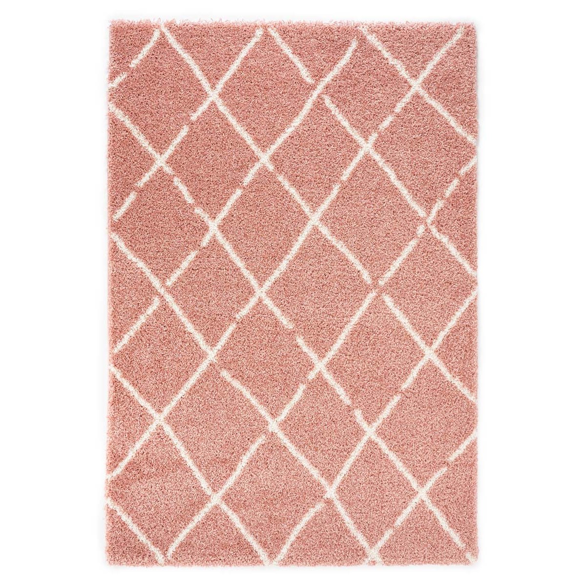 Boho&me Hoogpolig vloerkleed ruiten Artisan - roze|wit - 300x400 cm
