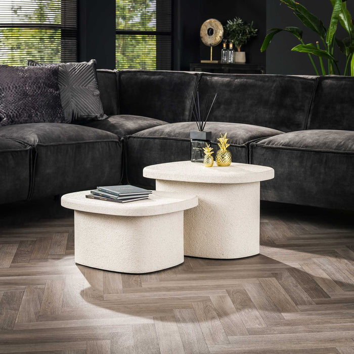 Giga Meubel - Salontafel Beige Set van 2 - 57x44x40cm - Composiet