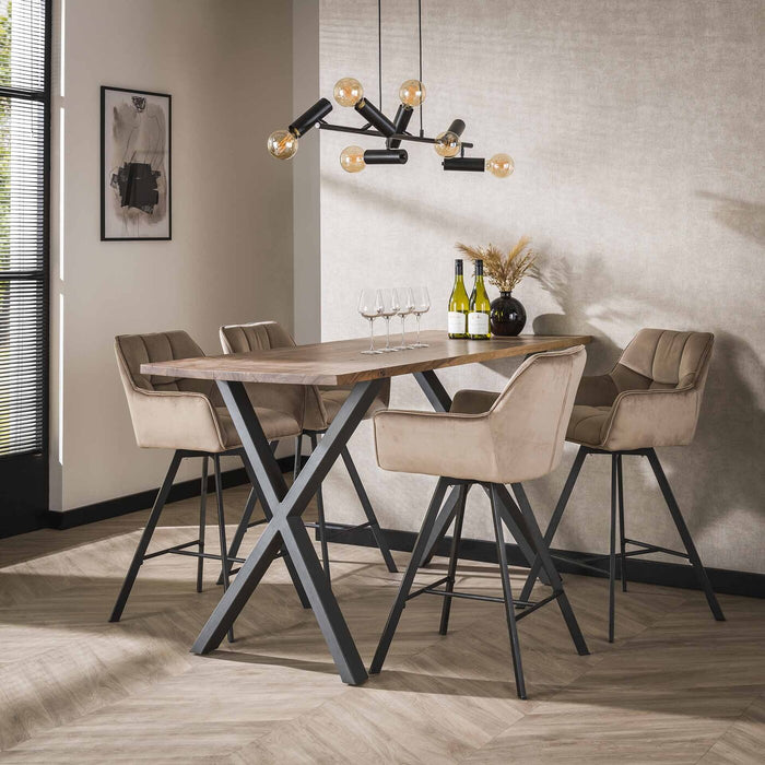 Giga Meubel - Barstoel Raster Draaibaar Velours Champagne  - Set van 2