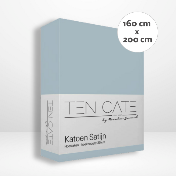Ten Cate Katoensatijnen Hoeslaken - 160x200 - Licht Blauw