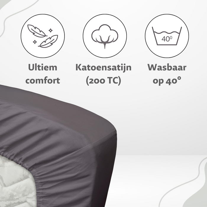 Ten Cate Katoensatijnen Hoeslaken - 160x200 - Antraciet