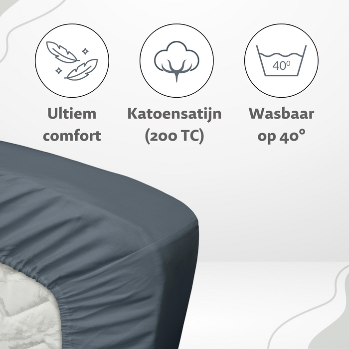 Ten Cate Katoensatijnen Hoeslaken - 90x200 - Donker Blauw