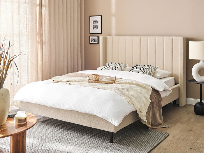 Beliani-VILETTE -Tweepersoonsbed-Lichtbeige-140 x 200 cm-Bouclé
