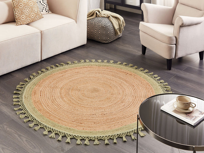 Beliani - MARTS - Vloerkleed - Beige|groen - 140 cm - Jute