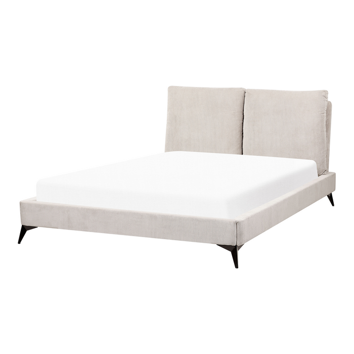 Beliani-MELLE -Tweepersoonsbed-Lichtbeige-140 x 200 cm-Corduroy