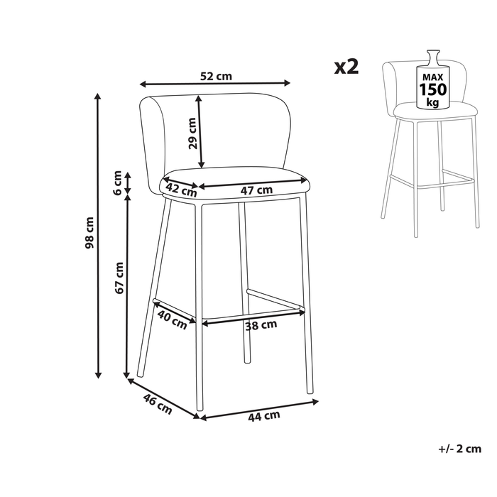 Beliani - MINA - Barkrukken set van 2 - Lichtgrijs - Bouclé