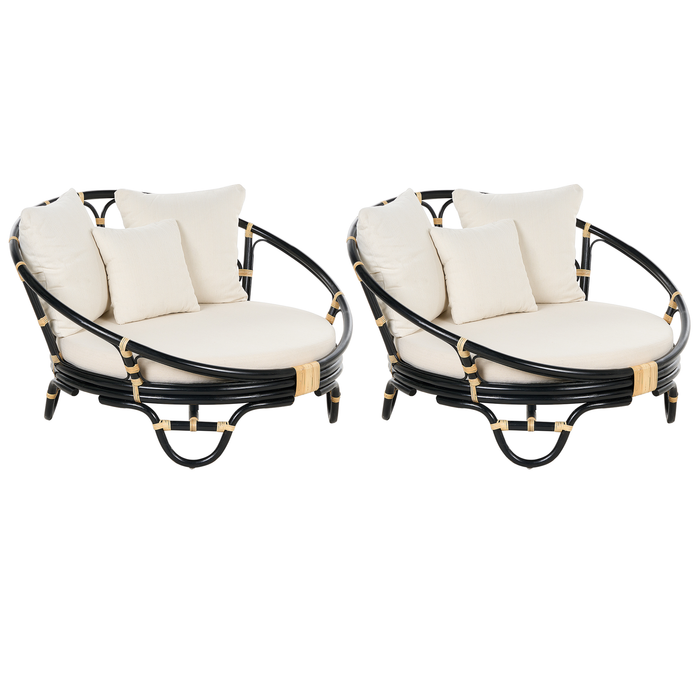 Beliani - ROSSANO - Ligstoel set van 2 - Zwart - Rotan