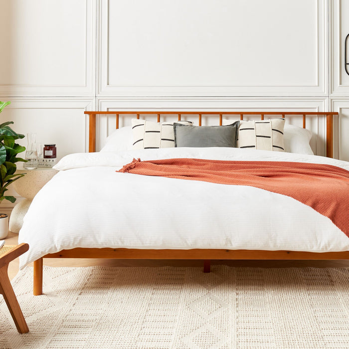 Beliani-BARRET II-Tweepersoonsbed-Lichtbruin-180 x 200 cm-Dennenhout