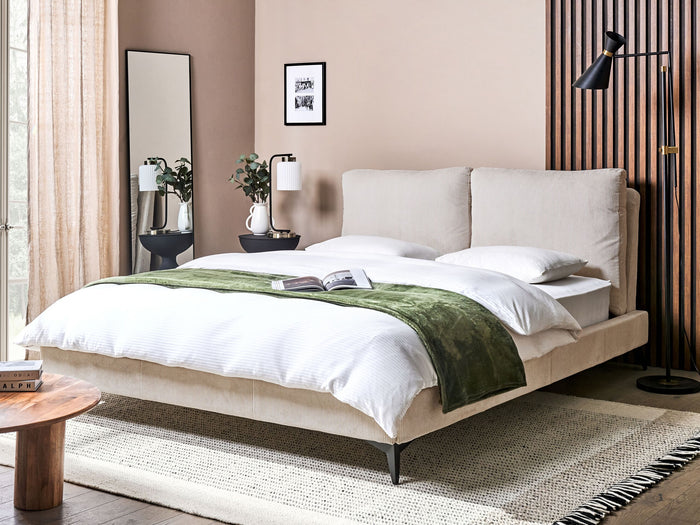 Beliani-MELLE -Tweepersoonsbed-Lichtbeige-160 x 200 cm-Corduroy