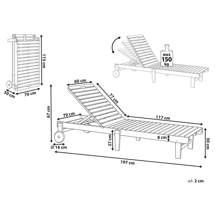Beliani - PIETRALUNGA - Ligstoel - Lichthout - Acaciahout