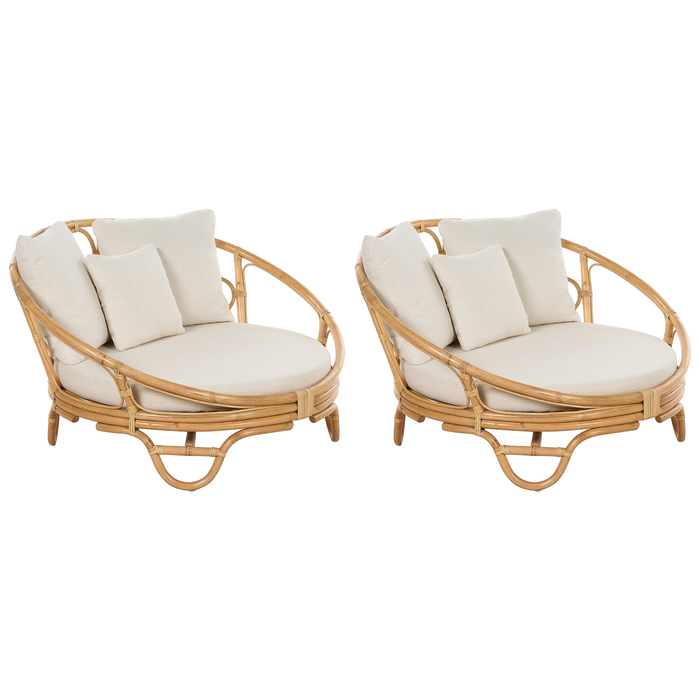 Beliani - ROSSANO - Ligstoel set van 2 - Natuurlijk - Rotan