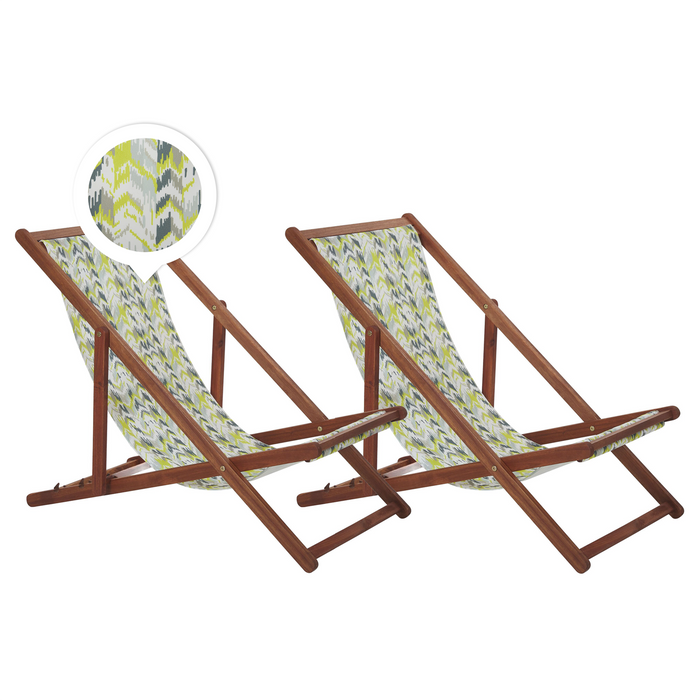 Beliani - ANZIO - Strandstoel set van 2 - Donkerhout|Geel - Polyester