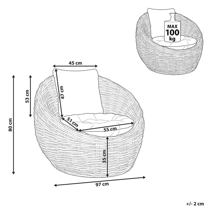Beliani - LERICI - Tuinstoel - Zwart - Rotan