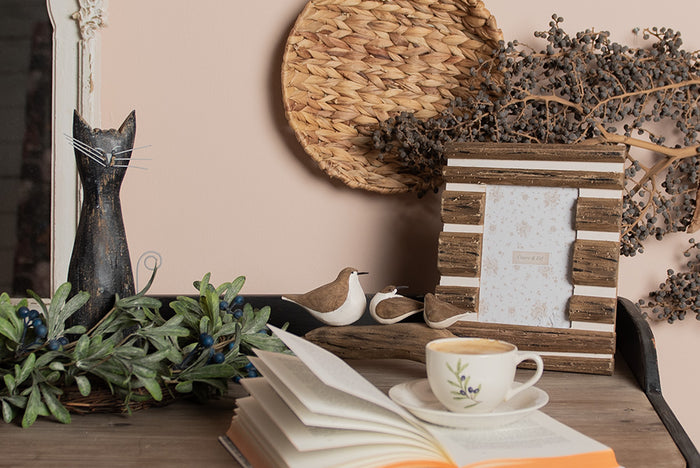 Clayre & Eef Decoratie Beeld Vogels 35x5x12 cm Bruin Wit Hout